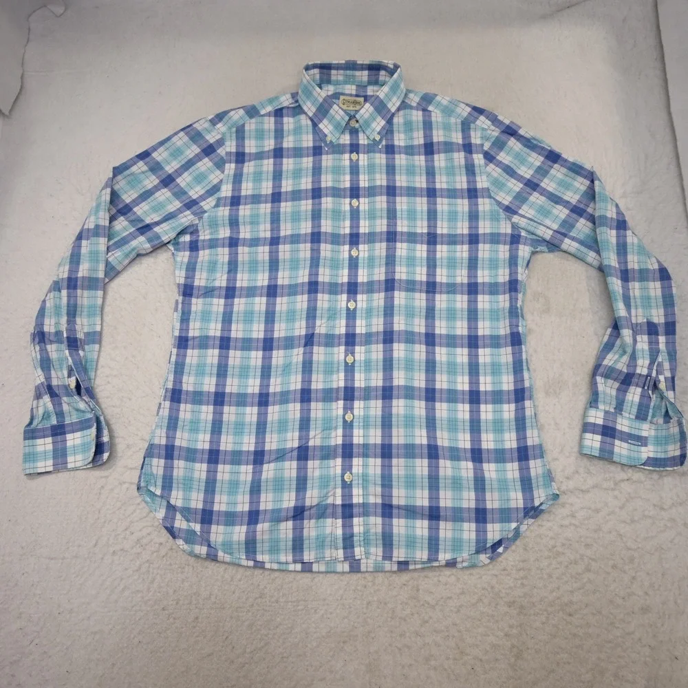Gitman Bros Button Up Dress Shirt Mens Large Blue Plaid Made in USA